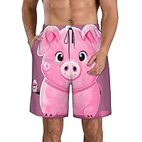 Red Cute Pig Print Men's Beach Shorts Versatile Hawaiian Summer Holiday Beach Shorts,Casual Lightweight