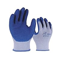Rubber-Coated Gloves, Large, Light Weight Abrasion Resistant Blue Natural Rubber Palm Coated Work Gloves With Light Gray Cotton And Polyester Liner And Elastic Knit Wrist