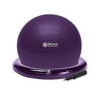 Gaiam Essentials Balance Ball & Base Kit, 65cm Yoga Ball Chair, Exercise Ball with Inflatable Ring Base for Home or Office Desk, Includes Air Pump