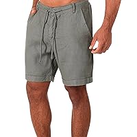 Men's Cotton Linen Shorts Summer Casual Shorts Workout Hawaiian Beach Board Shorts Drawstring Shorts for Men