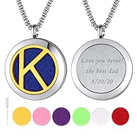 FindChic Round Oil Diffuser Locket Necklace with Initial for Women Girls Stainless Steel 18K Gold Two Tone Dainty Hollow Letter A to Z Pendant Jewelry Gift for Friends Family, Send 7pcs Pads, Gift Box