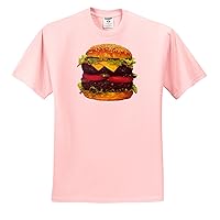 3dRose Sandy Mertens Food Designs - Hamburger Deluxe - Adult Light-Pink-T-Shirt Large (ts_6239_36)