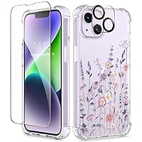 GVIEWIN for iPhone 14 Case Floral, with Screen Protector + Camera Lens Protector, [Non Yellowing]Soft Shockproof Clear Phone Protective Cover for Women, Flower Pattern Design 6.1