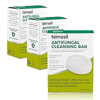 terrasil Antifungal Soap, Care & Relief of Symptoms for Jock Itch, Athletes Foot, Yeast Infection, Ringworm, Tinea. Natural, Dermatologist Tested & Hypoallergenic Approved, Soap Bar (3-Pack 75gm Each)