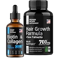 S RAW SCIENCE Healthy Strong Hair & Stop Hair Loss, Vitamins for Skin, Hair, and Nail Health — Biotin & Collagen & Keratin Capsules 30000mcg 2oz and DHT Blocker 800mg 60pcs