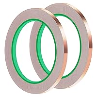 tifanso 2PCS Copper Tape with Dual Side Conductive Adhesive, Copper Foil Tape, Copper Foil Tape for Stained Glass, EMI Shielding, Electrical Repairs (1/4inch)（2pcs）