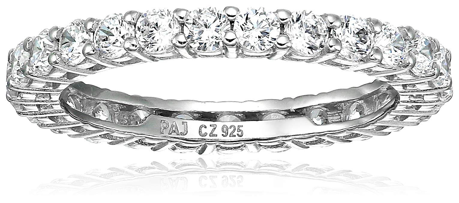 Amazon Essentials Sterling Silver Round Cut Cubic Zirconia All-Around Band Ring