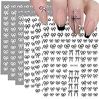6 Sheets Designer Nail Art Stickers French Nail Decals Black White Bow Designs 3D Adhesive Bow Transfer Tape Slider Decals Foil Popular Bow Nail Art Decorations for Women Manicure Accessories