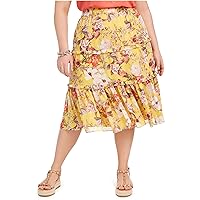 Womens Tiered Maxi Skirt, Yellow, 1X