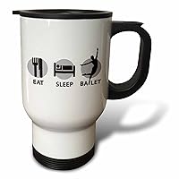 3dRose Eat Sleep and Ballet in Grey and Black with Male Dancer Travel Mug, 14 oz, White