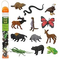 Safari Ltd In The Woods TOOB - Figurines: Elk, Otter, Monarch Butterfly, Black Bear, Snake, Eagle, Beaver, Doe, Grasshopper, Frog, Raccoon, Bison - Educational Toys for Boys, Girls & Kids Ages 3+