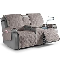 TAOCOCO Loveseat Recliner Cover with Center Console, 100% Waterproof Pet Cover for Dual Recliner with Straps Design, Split Reclining Loveseat Cover Furniture Pet&Kids Protector (2 Seater, Light Brown)