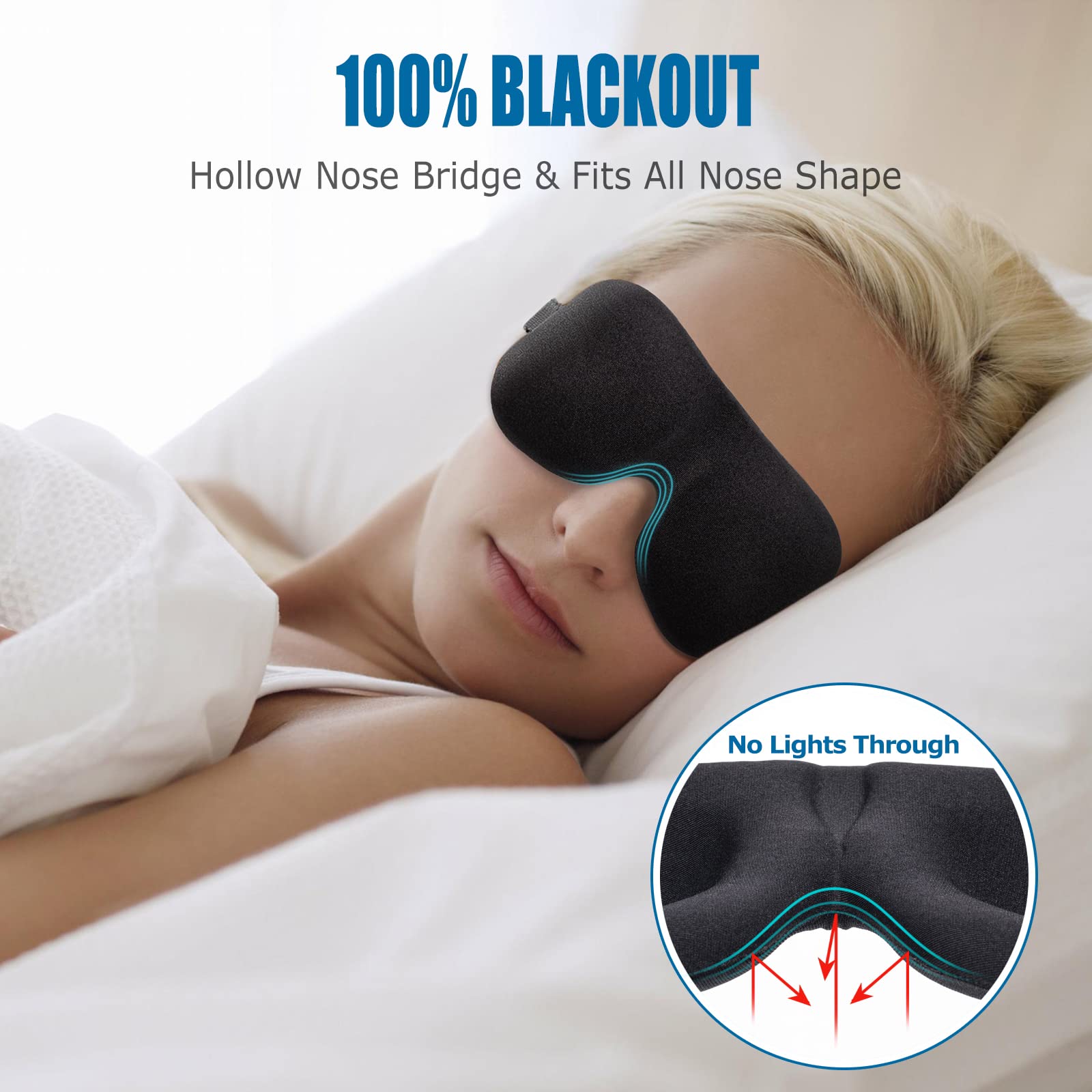 YIVIEW Sleep Mask Pack of 3, Upgrade 100% Light Blocking 3D Eye Masks for Sleeping, Ultra-Thin Sides for Side Sleeper, Blindfold for Men Women