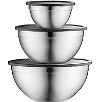 Mixing Bowls with Airtight Lids, Stainless Steel Nesting Bowl Set for Space Saving Storage, Ideal for Cooking, Baking, Prepping & Food Storage