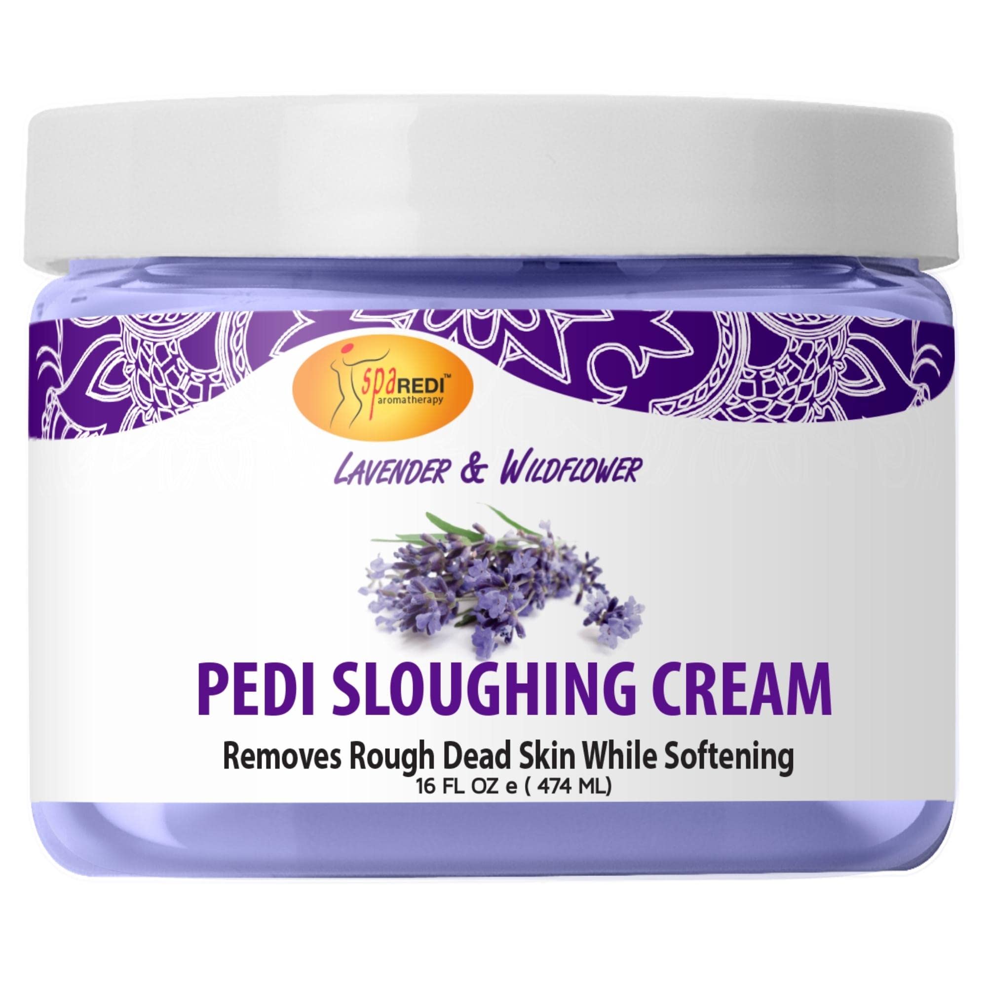 SPA REDI - Foot Cream, Sloughing Lotion, Lavender and Wildflower 16 Oz - Pedicure Massage Foot Care for Dry Cracked Feet, Scrub Gently, Exfoliating, Smooths and Eliminates Buildup of Dead Skin