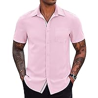 COOFANDY Men's Casual Button Down Shirts Stretch Short Sleeve Business Dress Shirt with Pocket