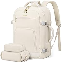 LOVEVOOK Travel Backpack For Women, 40L Carry On Backpack Flight Approved, TSA Personal Item Backpack Fits 17 Inch Laptop, Business Weekender Overnight Waterproof Daypack With 2 Packing Cubes, Beige
