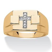 Men's 0.06 Ct White Diamond Accent Squared Cross Ring 14k Yellow Gold Plated 925 Sterling Silver