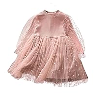 Toddler Girls Polka Dots Tulle Dress Ribbed Round Neck Cotton Puff Sleeve Dress Summer Basic Casual Outfits