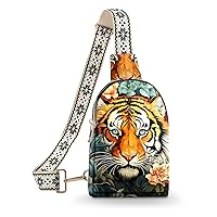 Tiger Small Sling Bag Leather Fanny Packs for Women Gifts Crossbody Purses Travel Chest Casual Daypacks