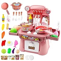 Kitchen Toys Imitated Chef Light Music Pretend Cooking Food Play Dinnerware Set,Children Girl Toy Gift Toy Kitchen Sink with Running Water and Electronic Induction Stove (red Kitchen Set)