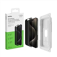 Belkin ScreenForce TemperedGlass Treated Privacy Screen Protector for iPhone 15 Pro - Slim & Scratch-Resistant - Includes Easy Align Tray for Bubble Free Application