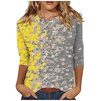 Womens Going Out Tops Women's Botton Neck Tops Women's Blouses Casual Everyday Tops 3/4 Sleeve Fashion Print Shirt