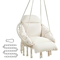 SONGMICS Hanging Chair, Hammock Chair with Large, Thick Cushion, Boho Swing Chair for Bedroom, Patio, Balcony, Garden, Living Room, Holds up to 264 lb, Cloud White UGDC042M01
