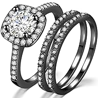 Silver Rose Gold Three-in-One Wedding Engagement Bridal Halo Ring Set