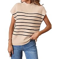 MEROKEETY Women's 2024 Sleeveless Mock Neck Striped Sweater Vest Cap Sleeve Ribbed Knit Pullover Tank Tops