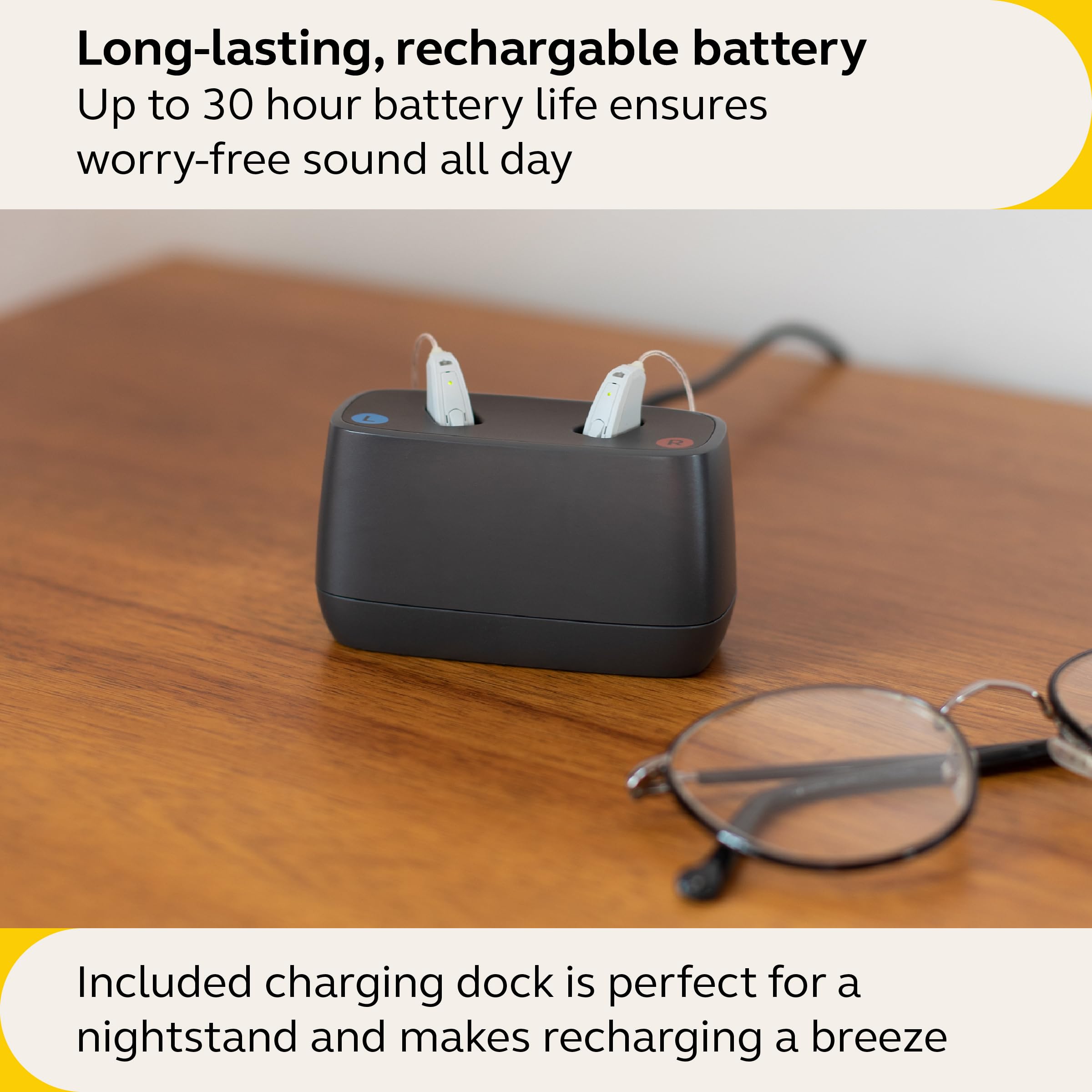 Jabra Enhance Select 50R Hearing Aids - Rechargeable, Nearly Invisible & Lightweight for All-Day Comfort - Designed for Mild to Moderate Hearing Loss - Includes Virtual Audiology Care – Gray