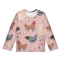 3T Rash Guard Boys Long Sleeve Swim Shirt Top for Kids Sun Shirt Cute Chickens Flowers UPF 50+ Toddler T-Shirt Quick Dry