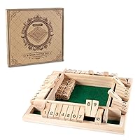 AMEROUS 1-4 Players Shut The Box Dice Game,Classic 4 Sided Wooden Board Game with 10 Dice and Instructions for Kids Adults, Tabletop Version
