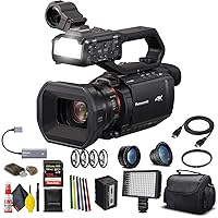 Panasonic AG-CX10 4K Camcorder + Padded Case, Sandisk Extreme Pro 128GB Memory Card, Lens Attachments, Wire Straps, LED Light, and More (Renewed)