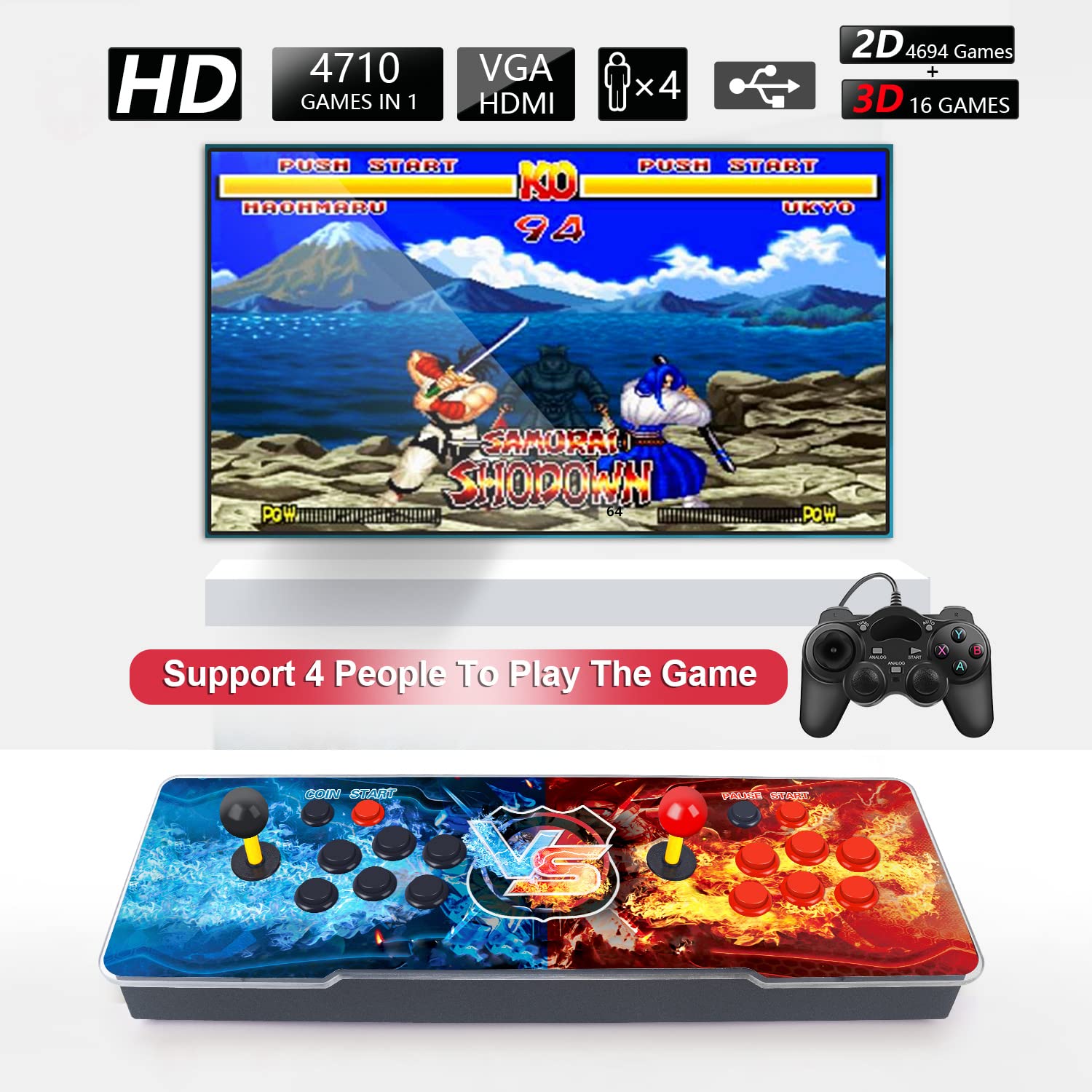  Cehim【14000 Games in 1】 3D+ Games Arcade - Support 3D Games,  1280x720,Search/Save/Hide/Pause Games, Favorite List, 4 Players Online Game  : Toys & Games