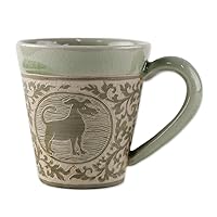 NOVICA Handmade Celadon Ceramic Mug Glazed from Thailand Beige Green Tableware Dinnerware Mugs Cups Animal Themed [3.9in H x 5.5in W x 3.9in D 10 Oz.] 'Thai Zodiac Dog'