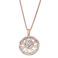 1/4 CTTW White Diamonds Pendant with Diamond Cluster and Swirl Design Pendant Crafted in Rose Gold Plated Sterling Silver for Women, Girls, 18