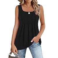 Zeagoo Women's Summer Tank Tops 2024 Pleated Square Neck Loose Fit Casual Flowy Tunic Sleeveless Shirts