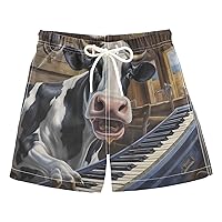 ALAZA Cow and Piano Keys Boy’s Swim Trunk Quick Dry Beach Shorts Swimsuit Bathing Suit Swimwear