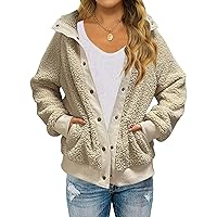 MEROKEETY Women's 2024 Winter Long Sleeve Button Sherpa Jacket Coat Pockets Warm Fleece