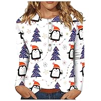 Christmas T Shirts for Women Crew Neck Long Sleeve Cute Tops Versatile Button Down Graphic Tees Fall Daily Shirt