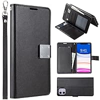 PU Leather Flip Folio Cover Stand Credit Card Holders Phone Case for iPhone 11 Black