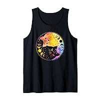 Mystical Halloween Cat Yin and Yang Celestial Moon Phases Tank Top