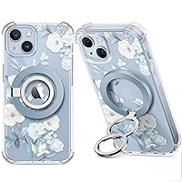GVIEWIN Bundle - Compatible with Flower iPhone 14 Plus Case (Hibiscus) + Magsafe Phone Grip (Blue)