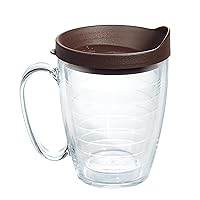 Tervis Clear & Colorful Lidded Made in USA Double Walled Insulated Tumbler Travel Cup Keeps Drinks Cold & Hot, 16oz Mug, Brown Lid