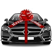Happy Birthday Car Bow Big Car Ribbon Bow Large Gift Wrapping Bow Giant Bow for Car Decorative Huge Pull Bow for Christmas Party Birthday Car Decoration (Red, 25 Inches)