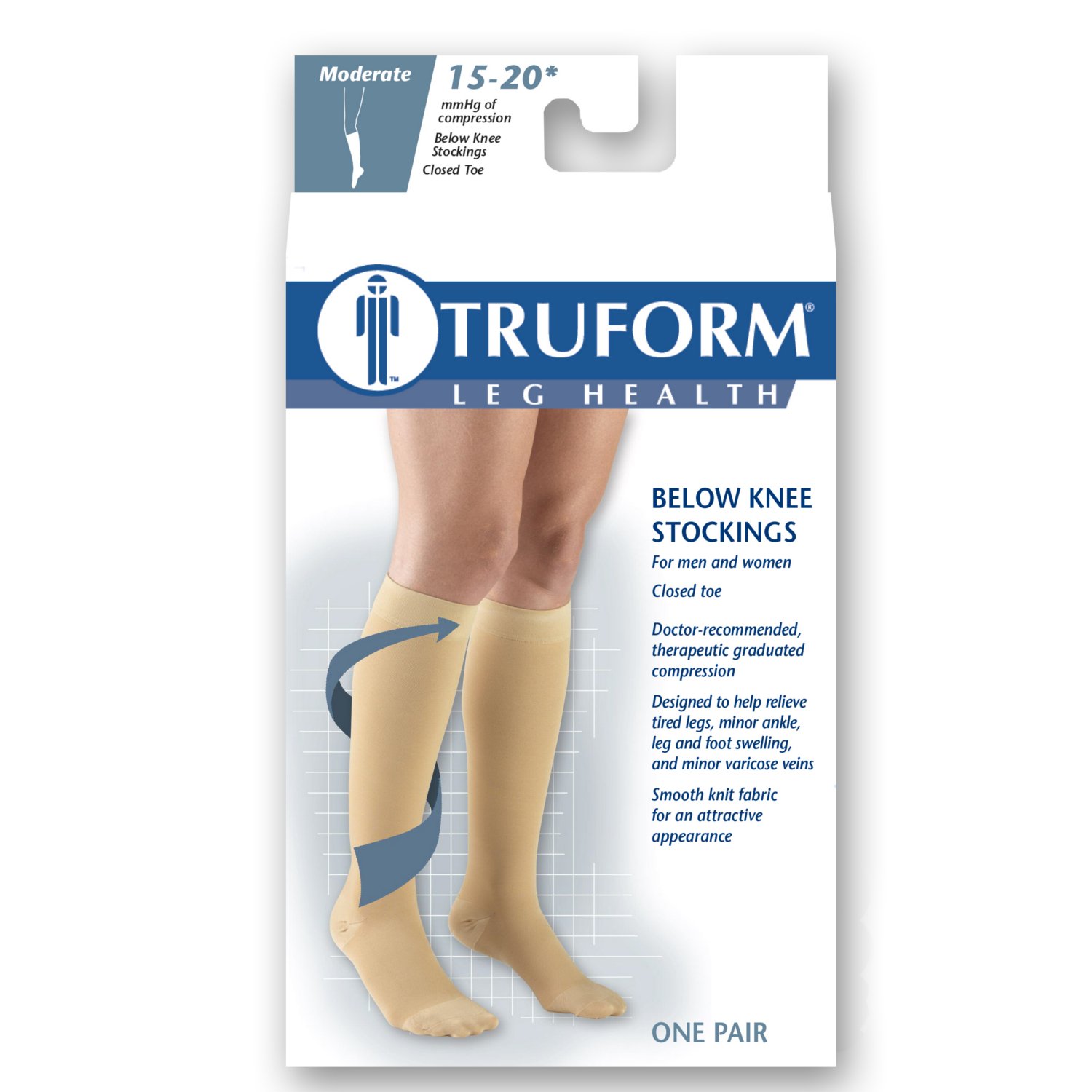 Truform 15-20 mmHg Compression Stockings for Men and Women, Knee High Length, Closed Toe, Beige, Medium