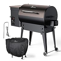 KingChii Portable Wood Pellet Grill + Cover +Meat Probe Multifunctional BBQ Grill with Automatic Temperature Control Foldable Leg for Backyard Camping Cooking Bake and Roast, 456 sq in Bronze
