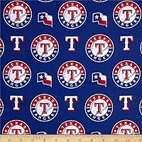 MLB Cotton Broadcloth Texas Rangers Red/Blue, Fabric by the Yard