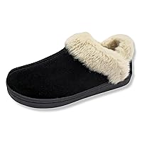 Clarks Womens Suede Leather Ankle Bootie Slipper JMH2034 - Plush Faux Fur Lined - Indoor Outdoor House Slippers For Women